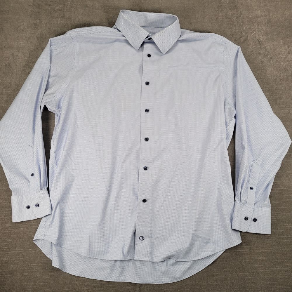 David Donahue Light Blue Textured Cotton Dress Shirt Button Down 34/35 18
